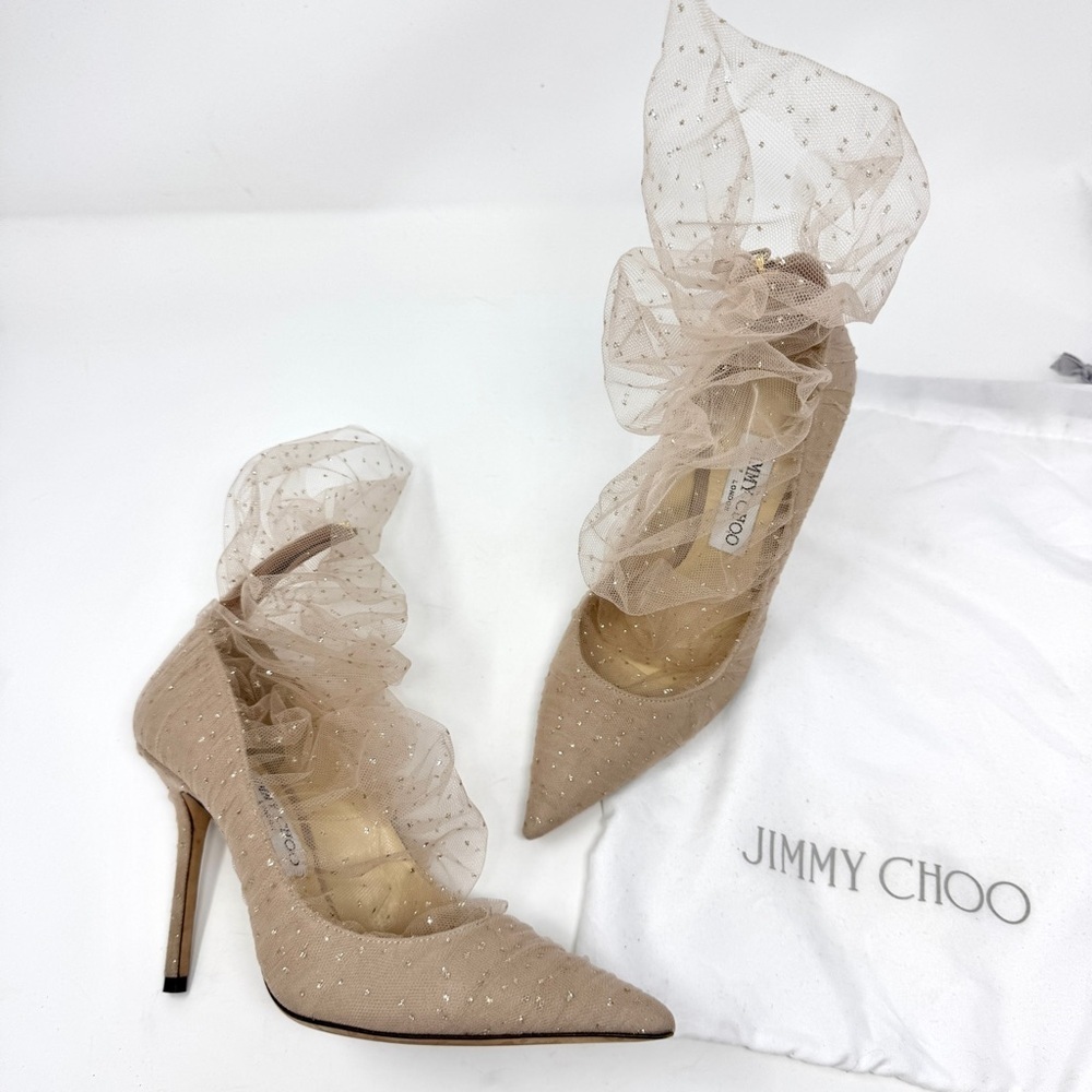 JIMMY CHOO Lavish Ballet Pink Glitter Tulle Pump